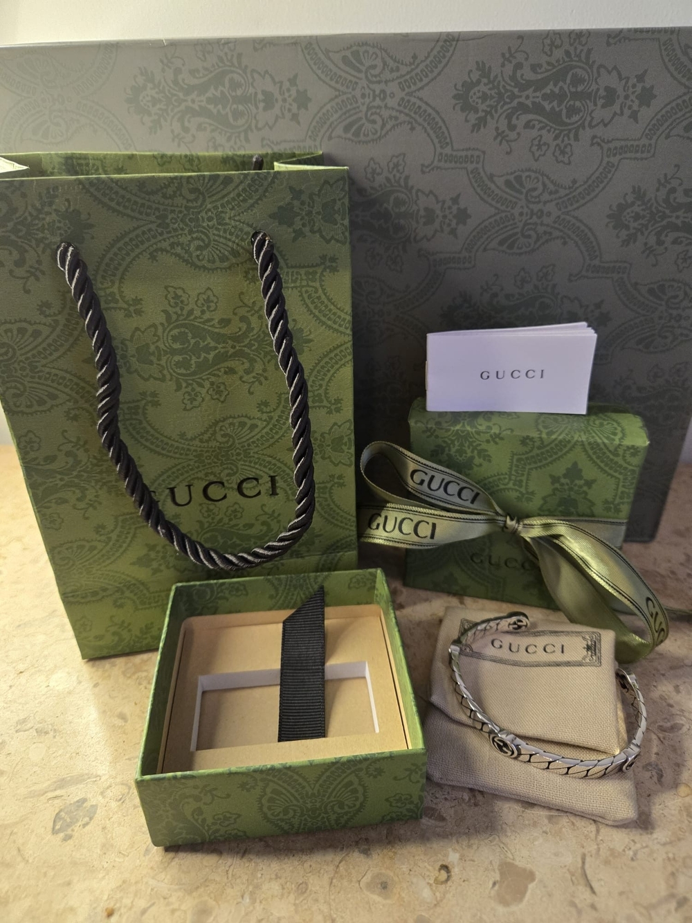 Gucci Men's Braided Silver-Tone Chain Bracelet with Branded Pouch 925 Sterling
